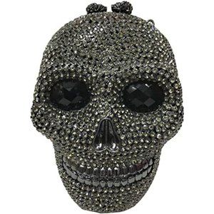 NWT Sparkling Bling Crystal Rhinestone Skull Clutch Purse Silver Gold +F…